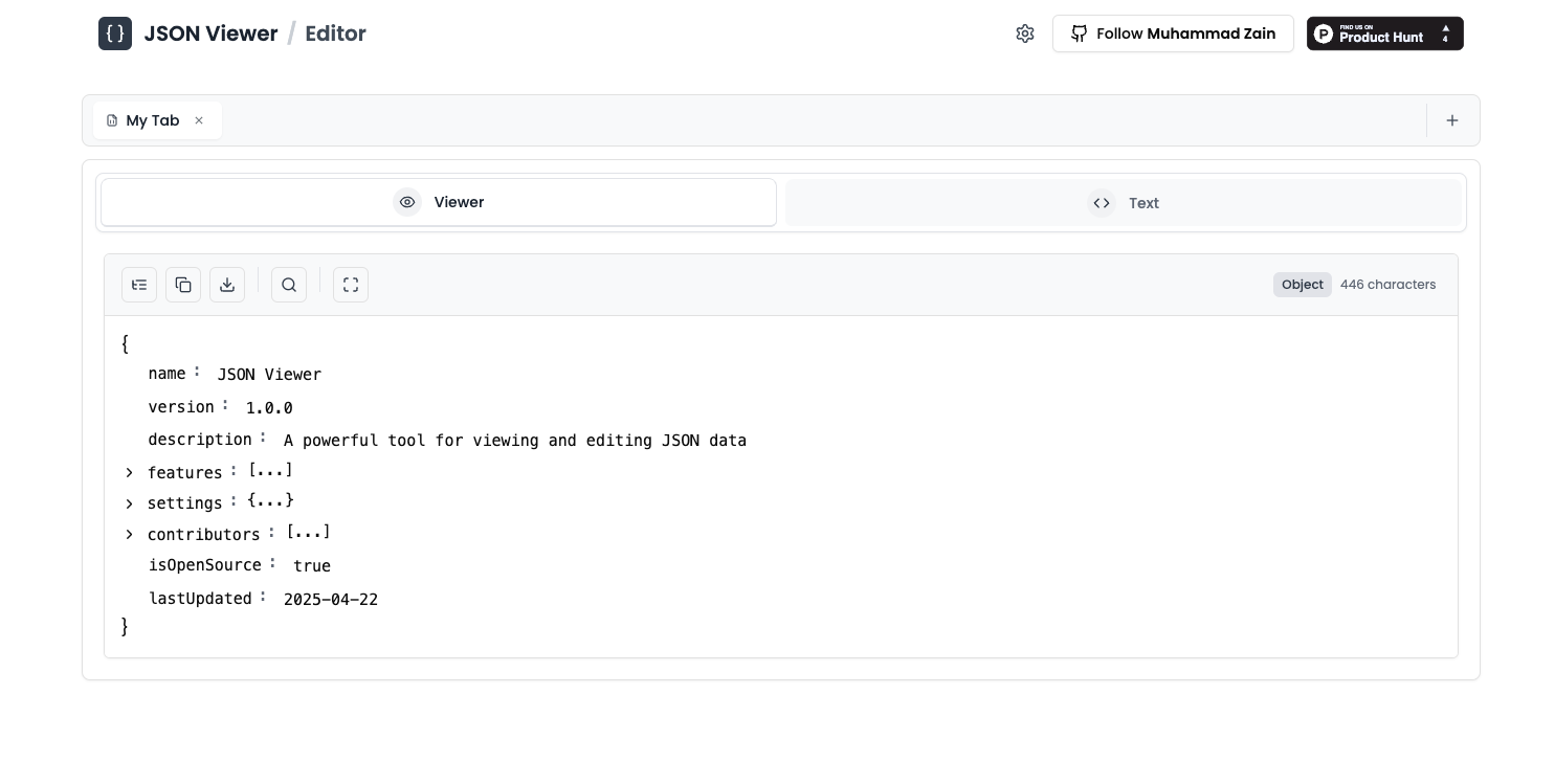JSON Viewer - Screenshot 2 showing Tool interface
