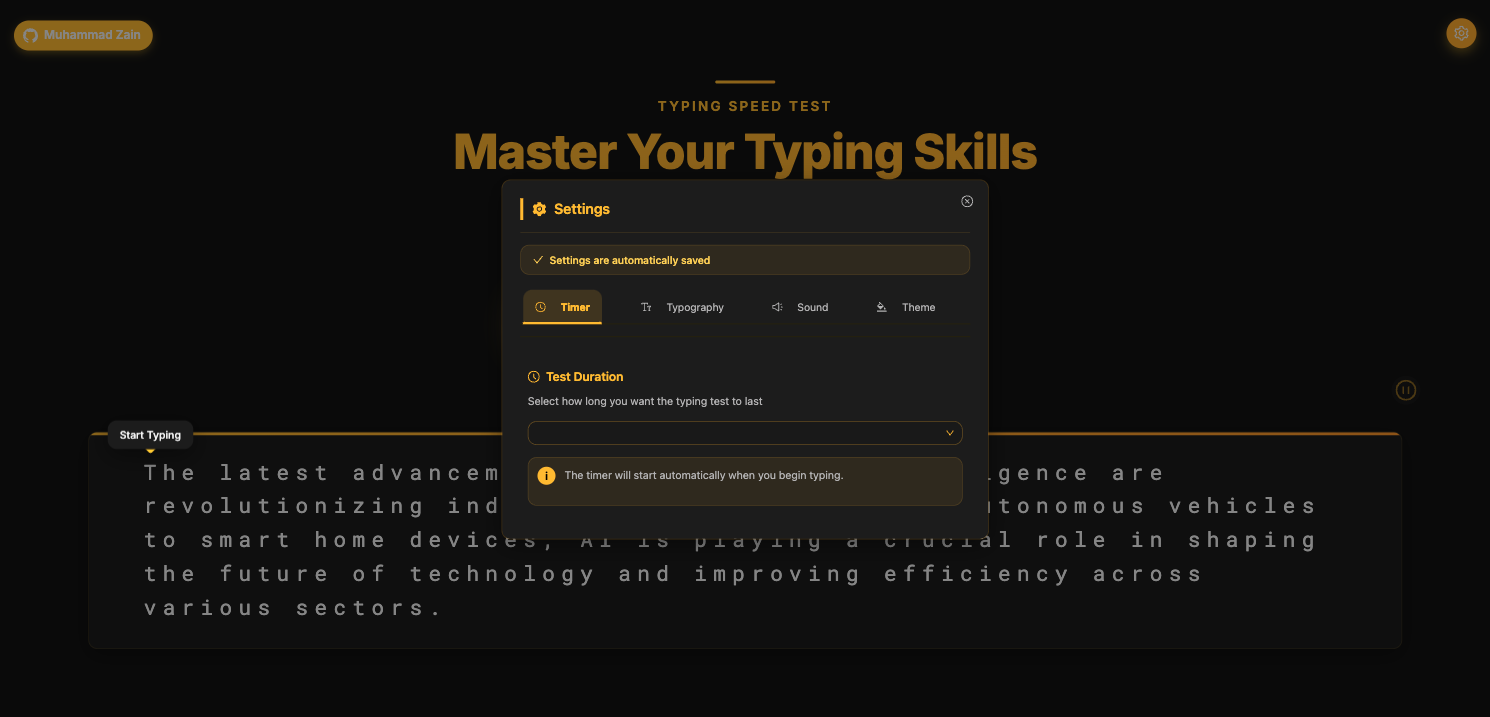 Typing Test App - Screenshot 2 showing Tool interface